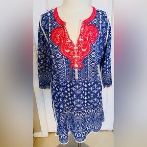 Soft Surroundings Blue and Red Embroidered Bodysuit